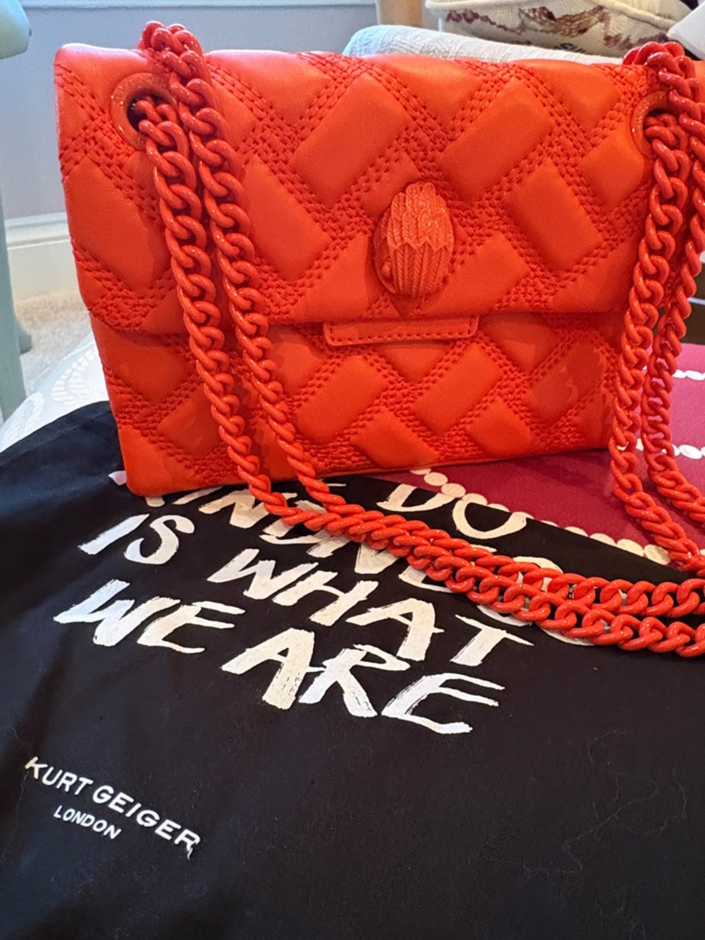 Kurt Geiger Quilted Orange Chain Shoulder Bag